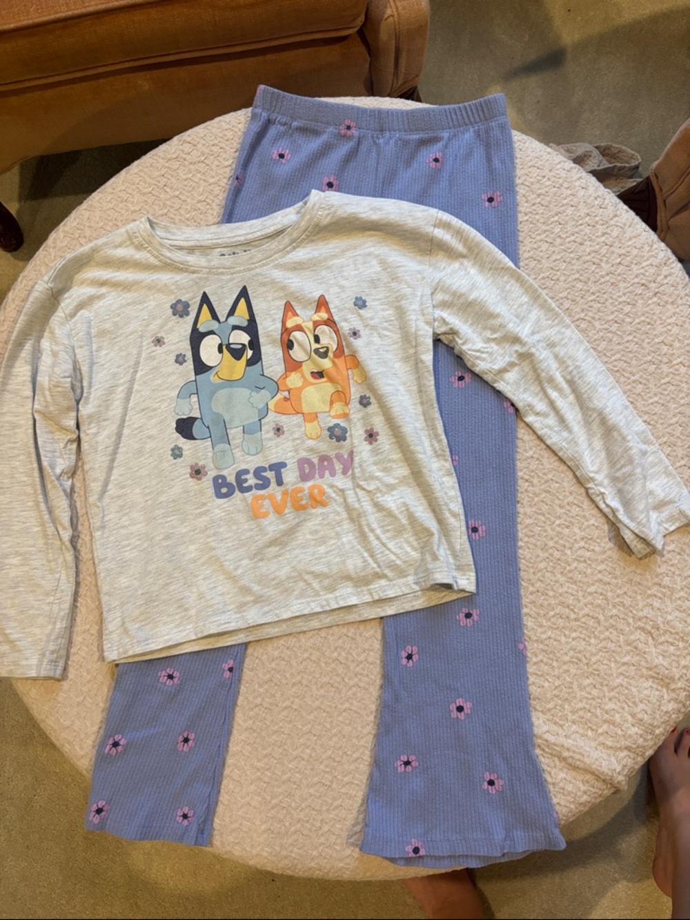 Kids Matching Set - Lilac Floral Pants & Gray Graphic Top